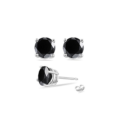 2.45-2.94 Cts of 5.76-7.30 mm AAA Round Black Diamond Stud Earrings in 18K White Gold {DIAMOND APPRAISAL INCLUDED}-Screw Backs