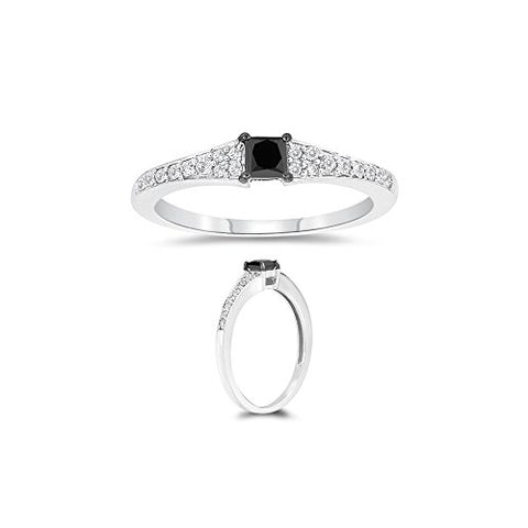 0.45 Cts Black & White Diamond Ring in 10K White Gold