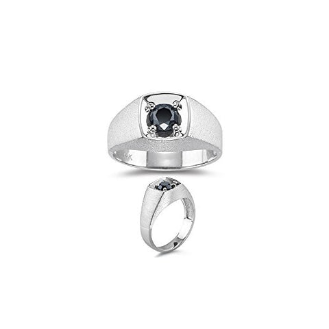 1.00 Ct Round AA Black Diamond Men's Ring- 14KW Gold {DIAMOND APPRAISAL INCLUDED}