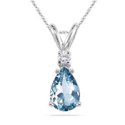 0.02 Cts Diamond & 0.70 Cts of 8x5 mm AAA Pear Aquamarine Pendant in Platinum