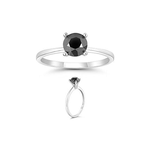 1.20 Cts Black Diamond Solitaire Ring in 14K White Gold-7.5