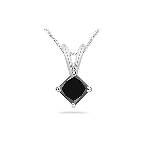 3/4 (0.71-0.80) Cts of 4.3-4.7 mm AAA Princess Black Diamond Solitaire Pendant in 14K White Gold