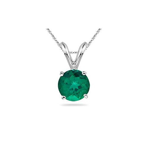 2.40-2.50 Cts of 9 mm AAA Round Russian Lab Created Emerald Solitaire Pendant in 14K White Gold