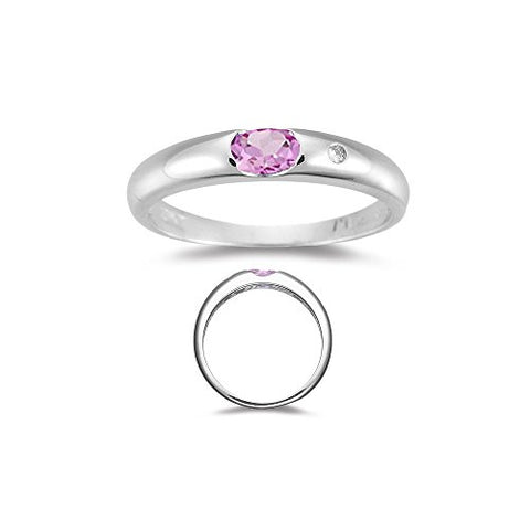 0.01 Diamond & 0.21 Cts AAA Pink Sapphire Ring in 14K White Gold