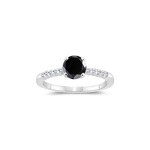 1.34-1.73 Cts Black & White Diamond Engagement Ring in 14K White Gold-6.0