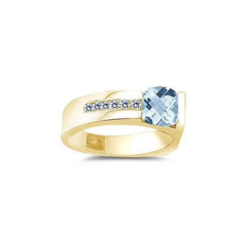 0.09 Cts Diamond & 0.92 Cts Aquamarine Ring in 14K Yellow Gold