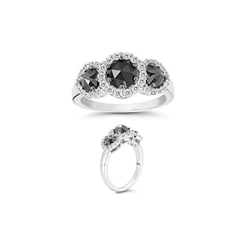 2.05 Cts Black & White Diamond Heart Ring in 14K White Gold