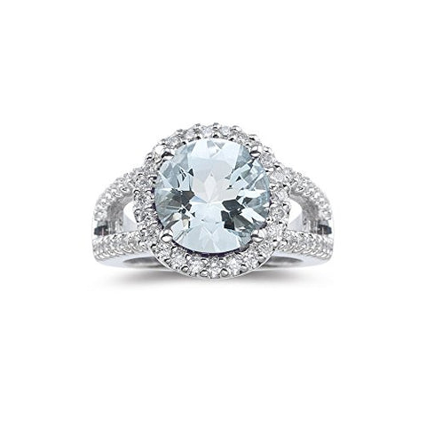 0.52 Ct Diamond & 4.01 Cts Sky Blue Topaz Ring in 14K White Gold