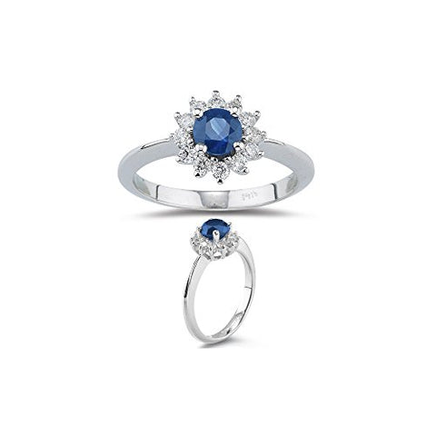 0.32 Cts Diamond & 0.48 Cts Blue Sapphire Ring in 14K White Gold