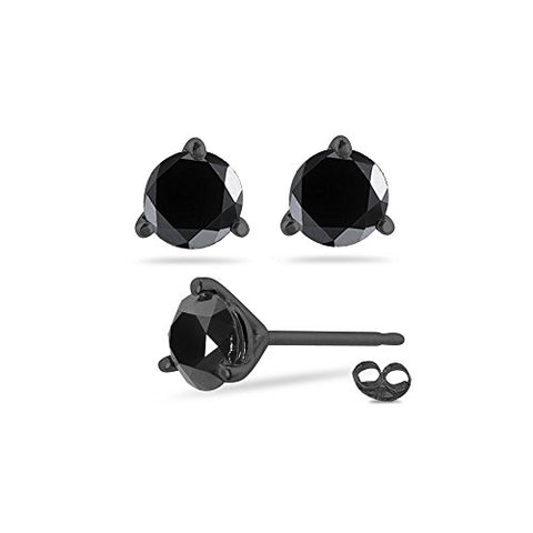 1/9 (0.10-0.13) Cts of 2.50-3.00 mm AAA Round Black Diamond Stud Earrings in 14K Blackened White Gold