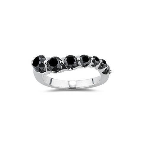 2.00 Cts Black Diamond Journey Ring in 14K White Gold-6.5