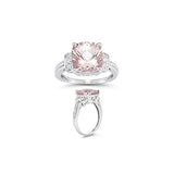 0.09 Cts Diamond & 3.66 Cts of 10 mm AAA Morganite Ring in 14K White Gold