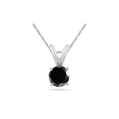 2.00 Cts AA Round Black Diamond Solitaire Pendant in 14K White Gold