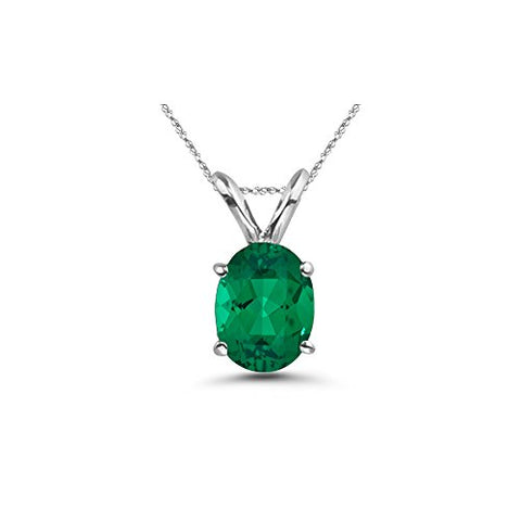 2.24-2.55 Cts of 10x8 mm AAA Oval Russian Lab Created Emerald Solitaire Pendant in 14K White Gold