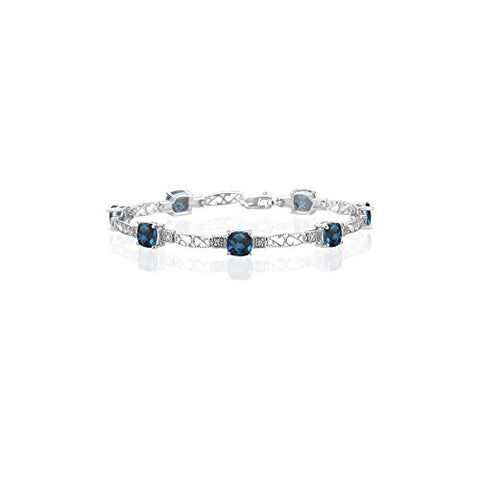 0.01 Cts Diamond & 7.12 Cts London Blue Topaz Bracelet in 14K White Gold