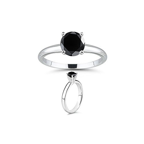 1.00 Ct 5.65mm AA Round Black Diamond Solitaire Ring in 14K White Gold