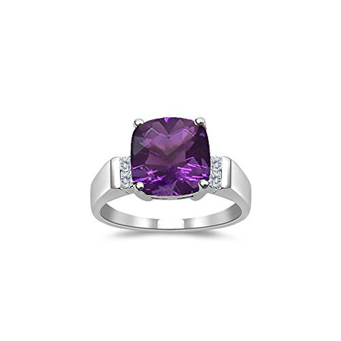 0.08 Cts Diamond & 1.58 Cts of 8 mm AAA Amethyst Ring in 14K White Gold