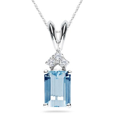 0.03 Cts Diamond & 0.80 Cts of 7x5 mm AAA Emerald Aquamarine Pendant in 14K White Gold