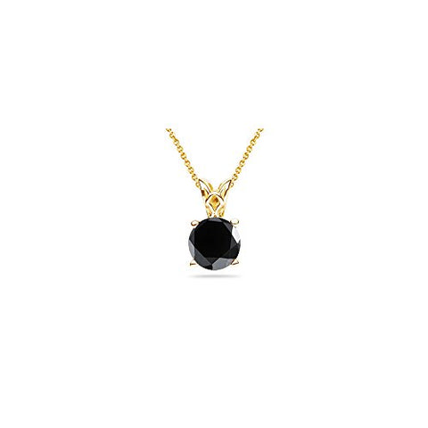 3/4 (0.71-0.80) Cts Round AA Black Diamond Scroll Solitaire Pendant in 14K Yellow Gold