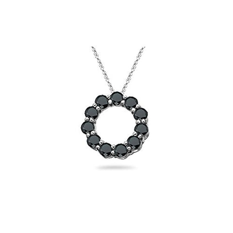 2.50 Cts Black Diamond Circle Pendant in 14K White Gold