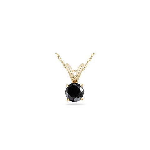 3.00 Cts 8.20-9.03 mm AA Round Black Diamond Solitaire Pendant in 14K Yellow Gold {DIAMOND APPRAISAL INCLUDED}