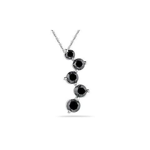 2.23 Cts Black Diamond Five Stone Journey Pendant in 14K White Gold