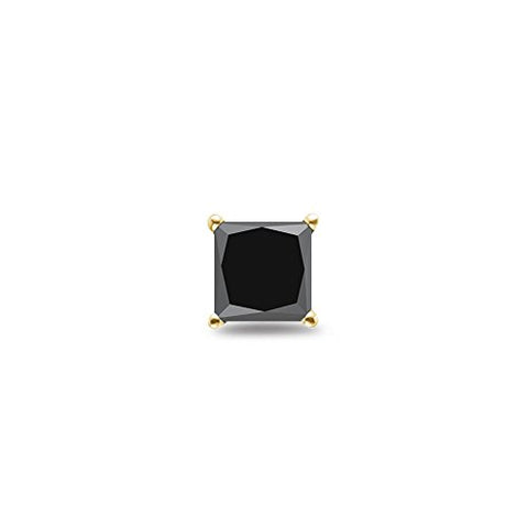 1/9 (0.10-0.13) Cts of 2.00-2.50 mm Princess AAA Black Diamond Mens Stud Earring in 18K Yellow Gold