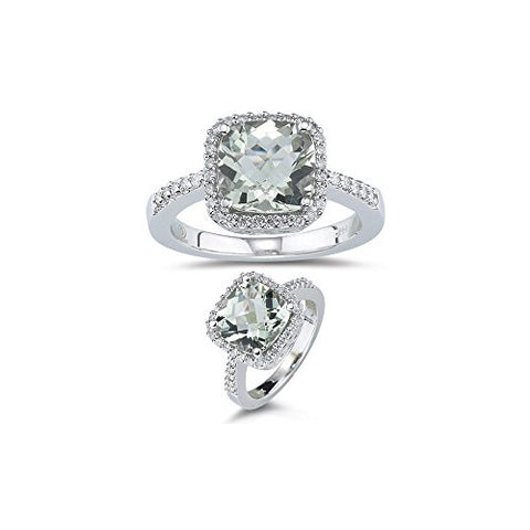 3.75 Ct Diamond & 10 mm AAA Cush Check Green Quartz Ring-14K White Gold