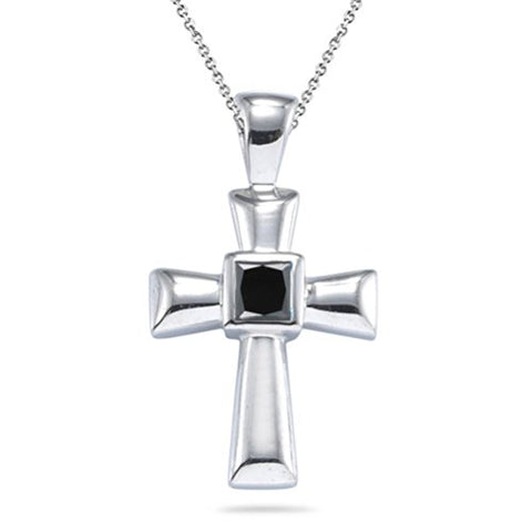 0.52 Cts AA Black Diamond Cross Pendant in Silver