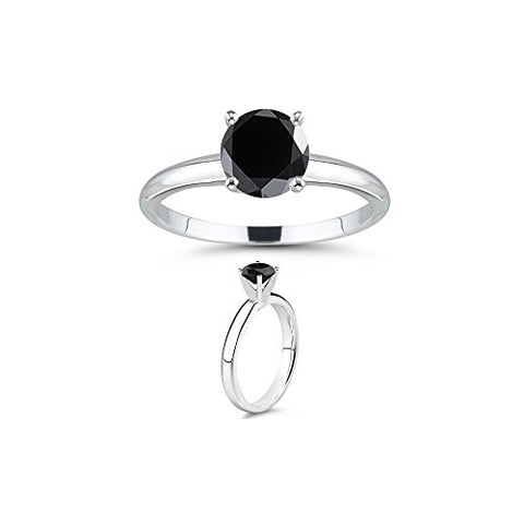 1/4 (0.21-0.27) Ct 3.70-3.90mm AAA Round Black Diamond Solitaire Ring in 14KW Gold-6.0