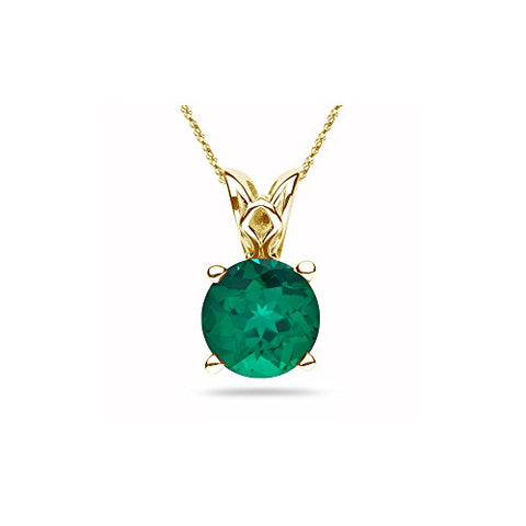 1.52-2.06 Cts of 8 mm AAA Round Lab Created Emerald Scroll Solitaire Pendant in 14K Yellow Gold