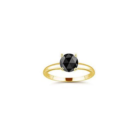1/2 (0.46-0.55) Cts of 5.40-5.50 mm AAA Round rosecut Black Diamond Solitaire Ring in 18K Yellow Gold