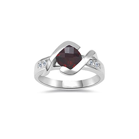 0.18 Cts Diamond & 1.20 Cts of 6 mm AAA Garnet Ring in 14K White Gold