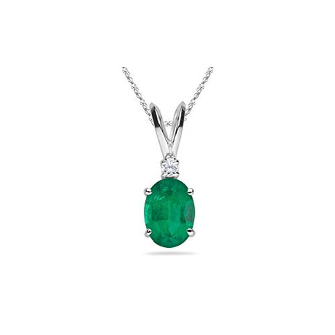 0.02 Cts Diamond & 0.61-1.06 Cts of 7x5 mm AA Oval Natural Emerald Solitaire Pendant in 14K White Gold