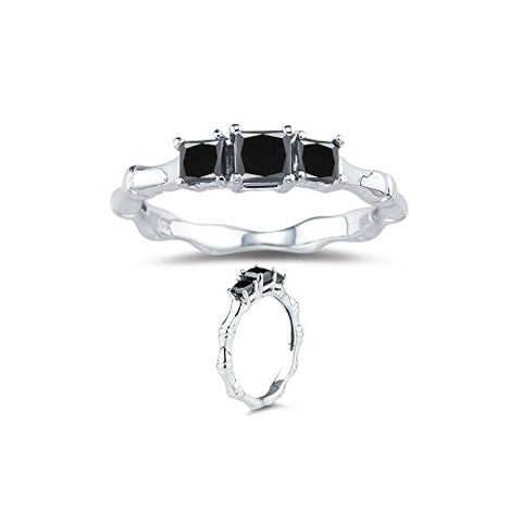 0.85 Cts Black Diamond Three Stone Ring in 14K White Gold-8.0