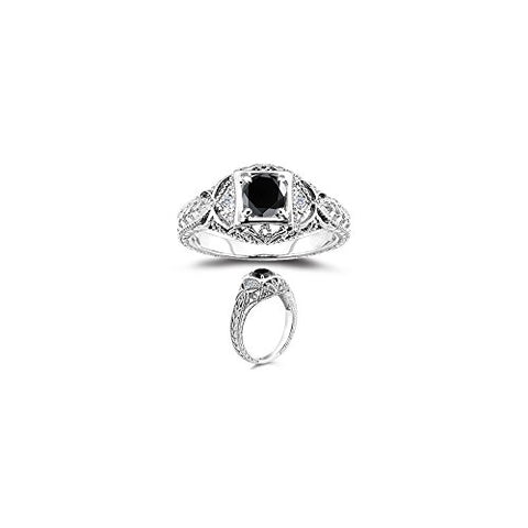 0.71 Cts Black & White Diamond Ring in 14K White Gold