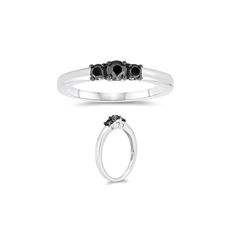1/4 (0.21-0.27) Cts Black Diamond Three Stone Ring in 10K White Gold
