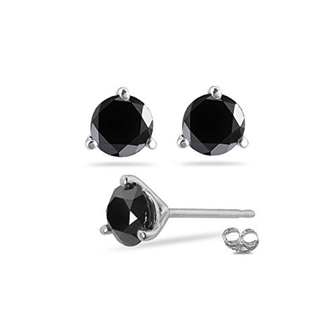 1/9 (0.10-0.13) Cts of 2.50-3.00 mm AAA Round Black Diamond Stud Earrings in 14K White Gold
