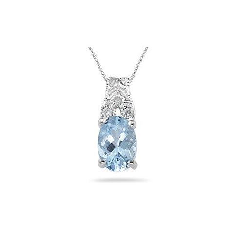 0.02 Cts Diamond & 0.52-0.78 Cts Aquamarine Pendant in 14K White Gold