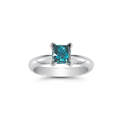 0.51 Cts Blue Diamond Solitaire Ring in 14K White Gold-5.0
