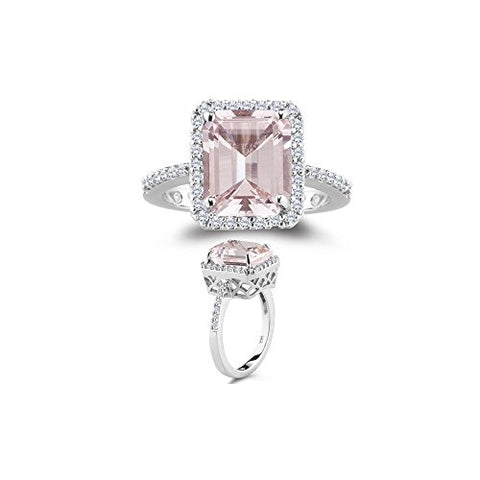 0.26 Cts Diamond & 2.65 Cts of 10x8 mm AAA Morganite Ring in 14K White Gold