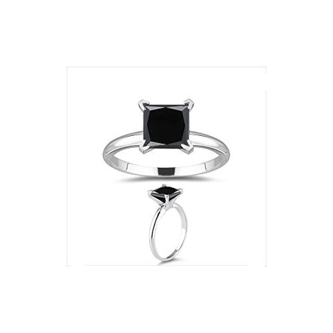 1.00 Ct 4.55-7.20 mm AAA Princess Black Diamond Solitaire Ring in 14K White Gold {DIAMOND APPRAISAL INCLUDED}-6.5