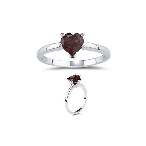 0.73 Cts of 6 mm AA Heart Garnet Ring in 14K White Gold