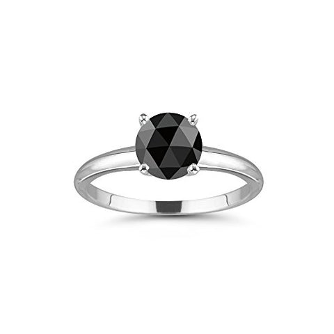 3/4 (0.71-0.80) Cts Round Rose Cut A Black Diamond Solitaire Ring in 14K White Gold-6.0