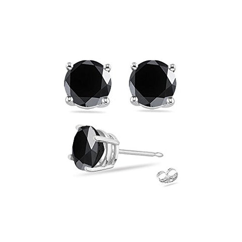 3/4 (0.71-0.80) Cts of 3.50-4.00 mm AA Round Black Diamond Stud Earrings in 18K White Gold
