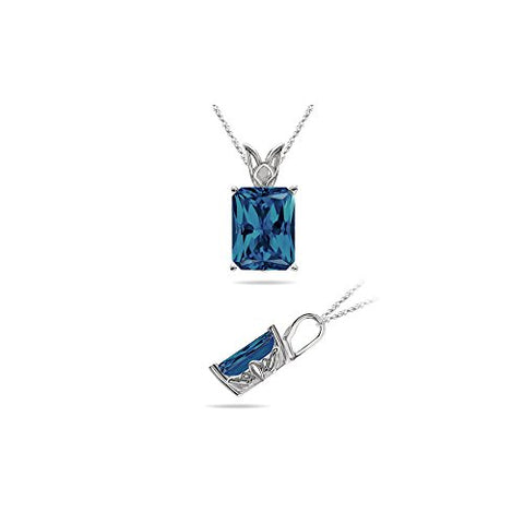 1.86 Cts of 8x6 mm AAA Emerald Radiant London Blue Topaz Scroll Solitaire Pendant in Platinum