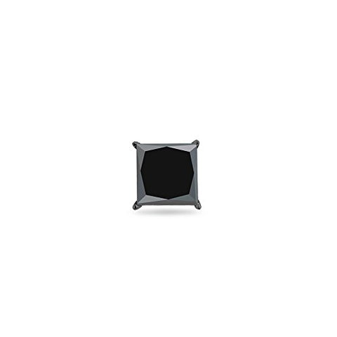 1/9 (0.10-0.13) Cts of 2.0-2.5 mm AAA Princess Black Diamond Mens Stud Earring in 14K Blackened White Gold
