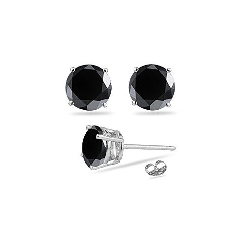 3/4 (0.71-0.80) Cts of 3.50-4.00 mm AA Round Black Diamond Stud Earrings in Platinum-Screw Backs