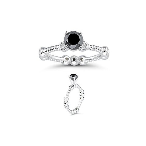 1.30 Cts Black & White Diamond Ring in 18K White Gold-7.0