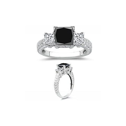 2.30-2.50 Cts Black Diamond & 0.80 Cts White Diamond Ring in 14K White Gold-10.0